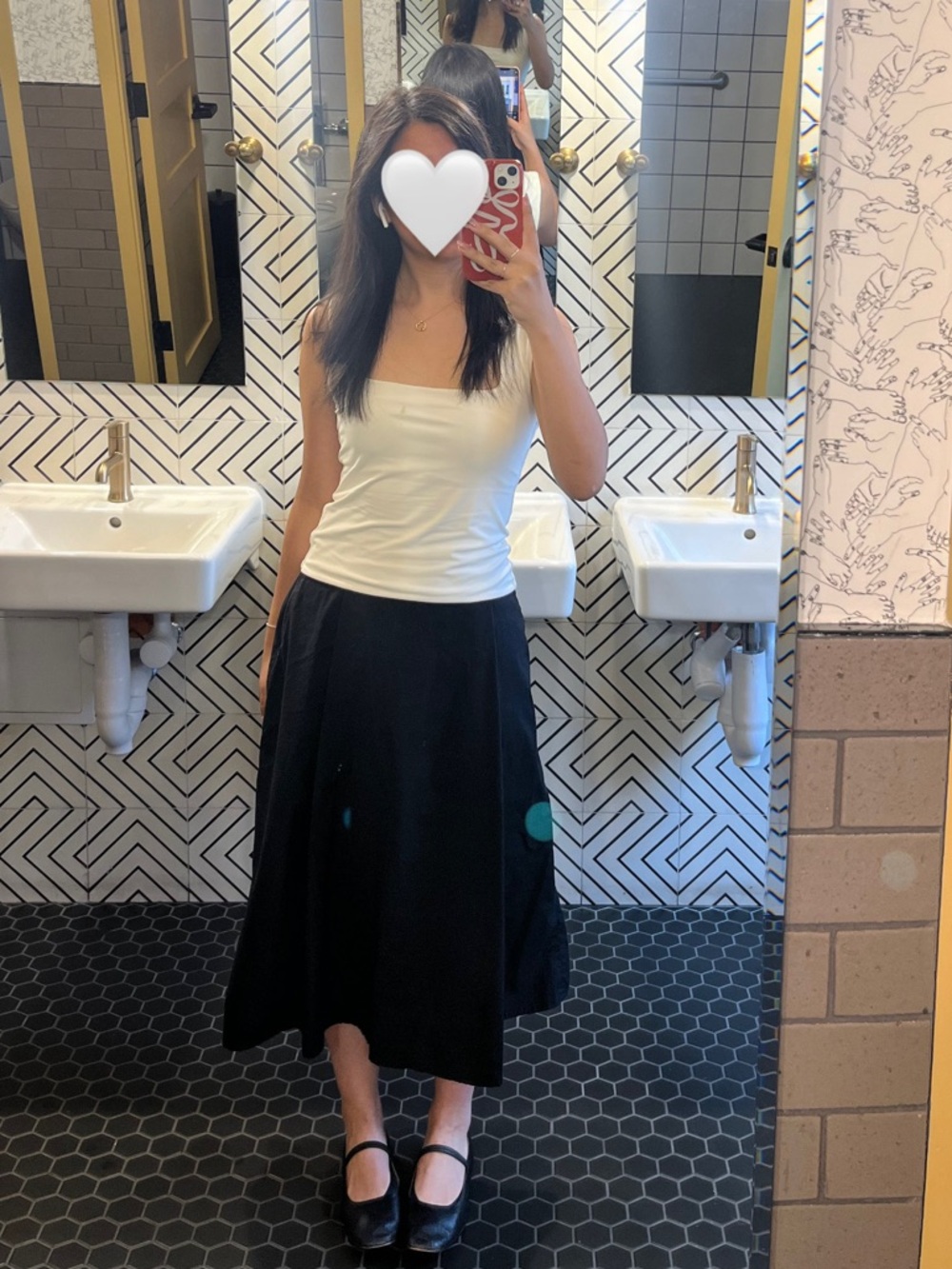 muji classic black cotton a-line midi skirt